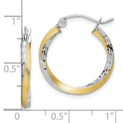 10K Gelb mit Rhodium & Rhodium Diamantiert 2.5mm Gedreht Creolen