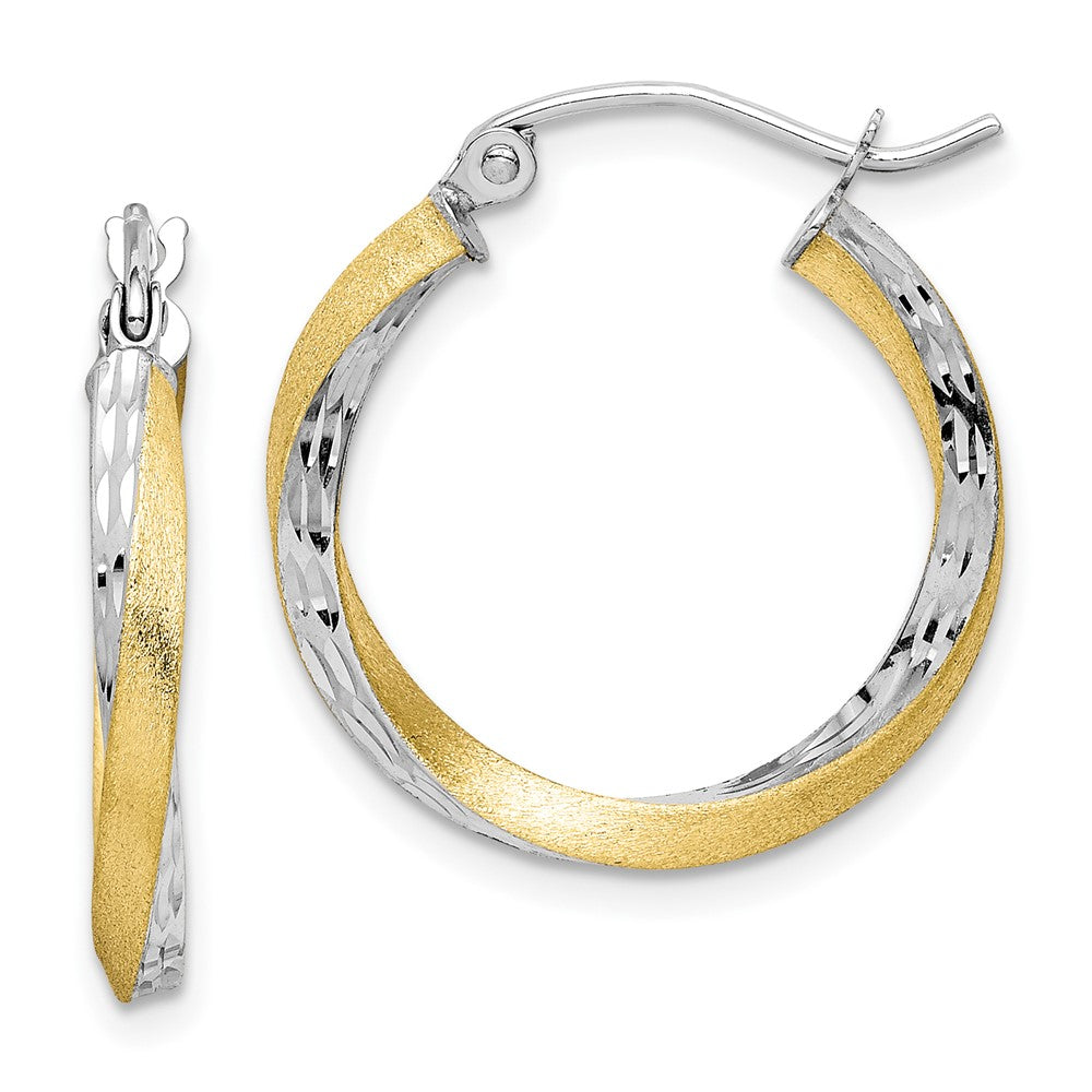 10K Gelb mit Rhodium & Rhodium Diamantiert 2.5mm Gedreht Creolen