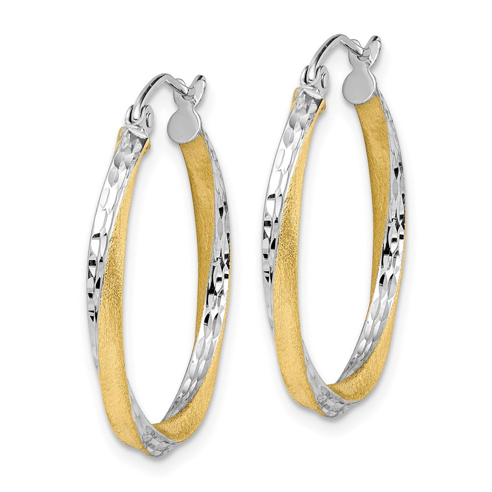 10K Gelb mit Rhodium & Rhodium Diamantiert 2.5mm Gedreht Creolen