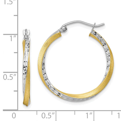 10K Gelb mit Rhodium & Rhodium Diamantiert 2.5mm Gedreht Creolen
