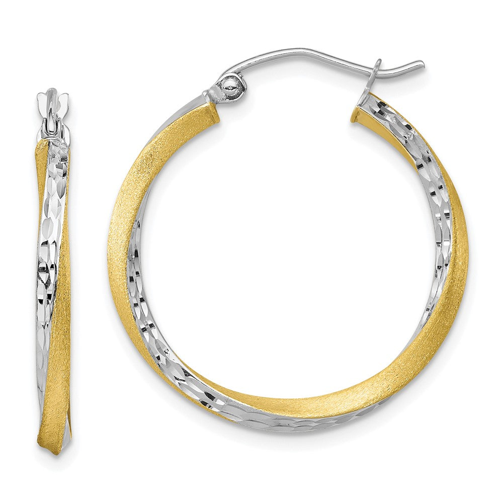 10K Gelb mit Rhodium & Rhodium Diamantiert 2.5mm Gedreht Creolen