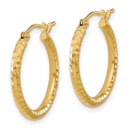 10K Gelbgold Diamantiert 2mm Rund Röhre Creolen