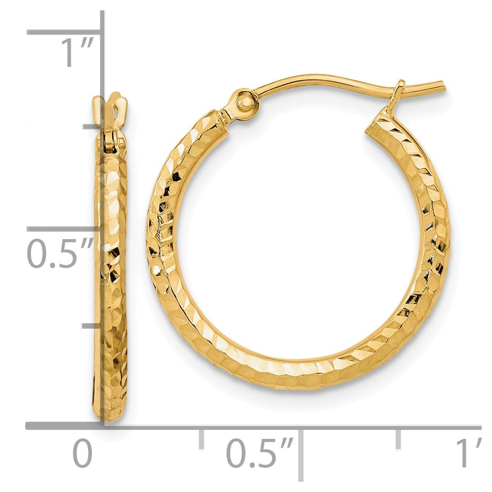 10K Gelbgold Diamantiert 2mm Rund Röhre Creolen