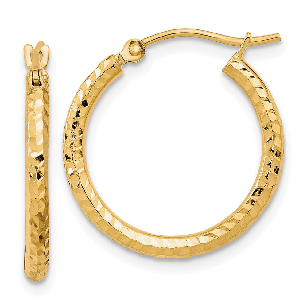 10K Gelbgold Diamantiert 2mm Rund Röhre Creolen
