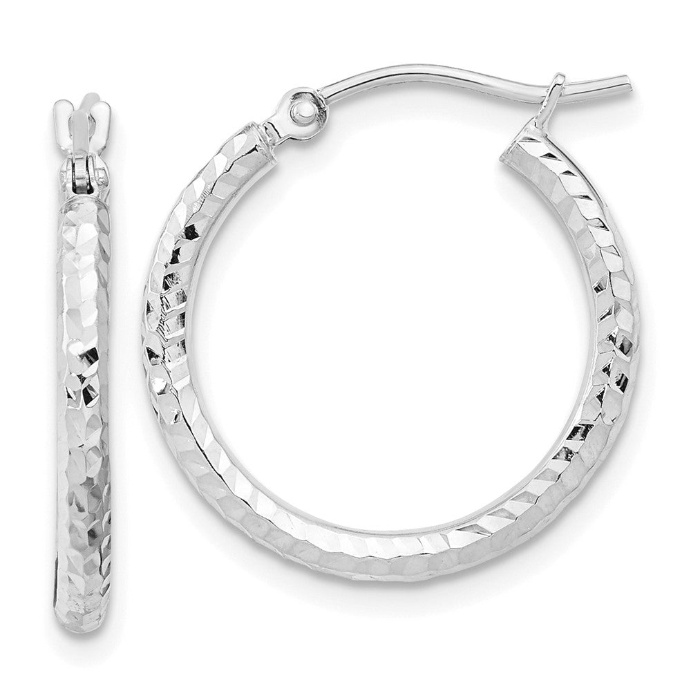 10K Weißgold Diamantiert 2mm Rund Röhre Creolen
