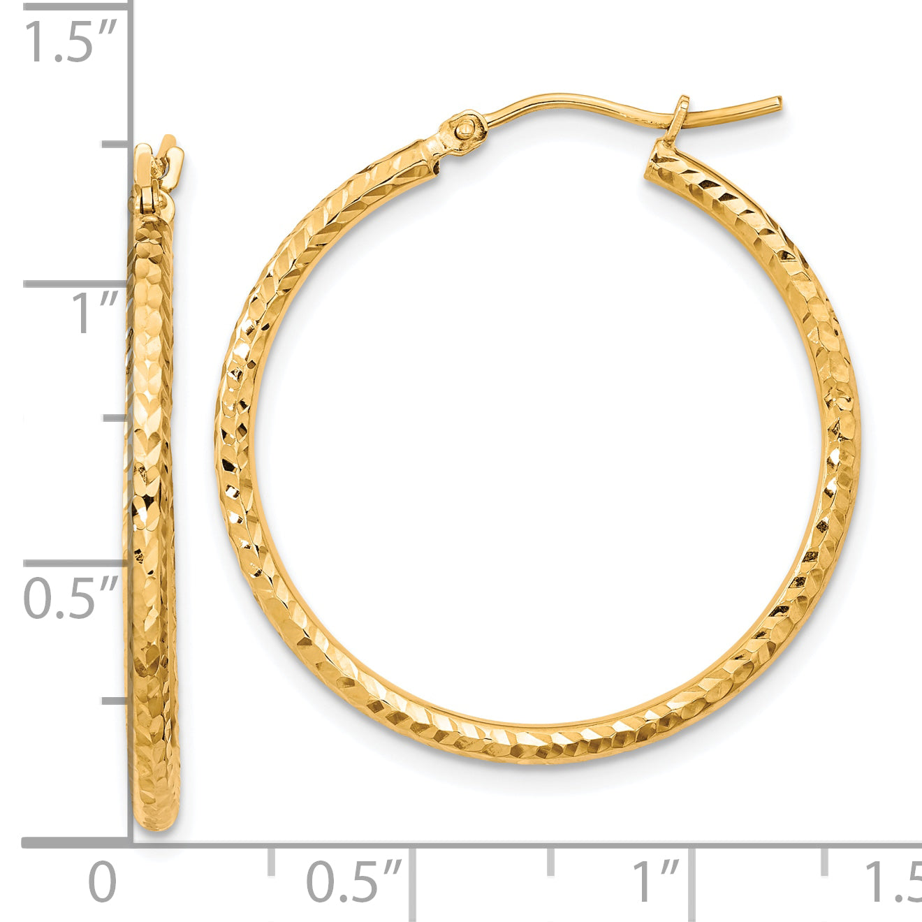 10K Gelbgold Diamantiert 2mm Rund Röhre Creolen
