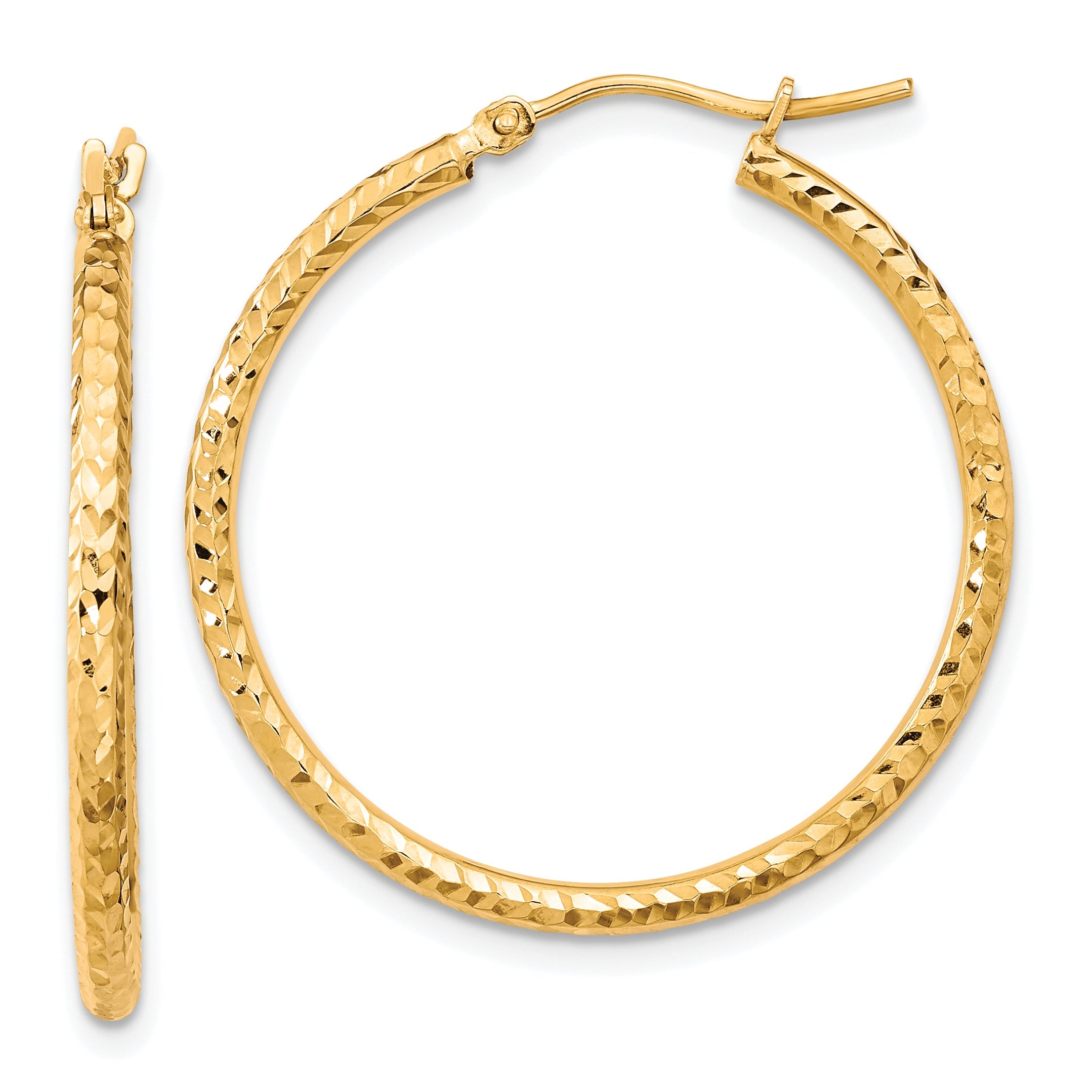 10K Gelbgold Diamantiert 2mm Rund Röhre Creolen