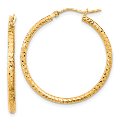 10K Gelbgold Diamantiert 2mm Rund Röhre Creolen