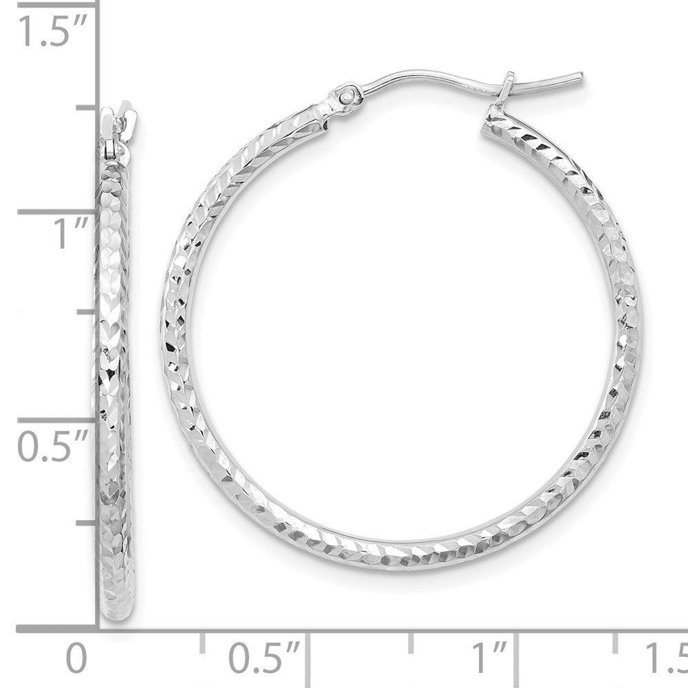 10K Weißgold Diamantiert 2mm Rund Röhre Creolen