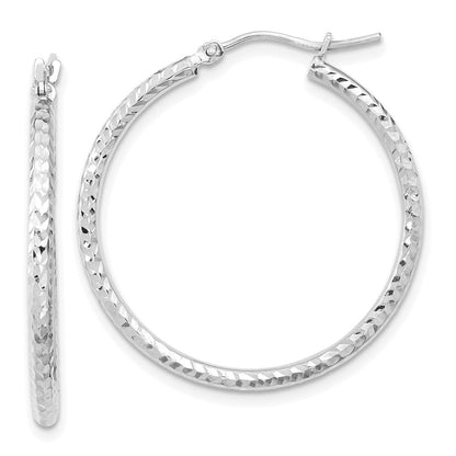 10K Weißgold Diamantiert 2mm Rund Röhre Creolen