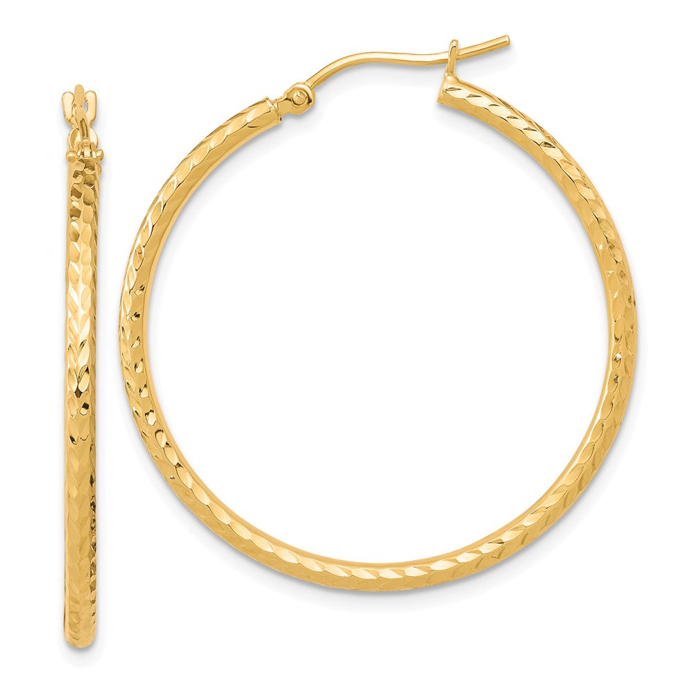 10K Gelbgold Diamantiert 2mm Rund Röhre Creolen