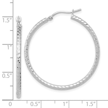 10K Weißgold Diamantiert 2mm Rund Röhre Creolen