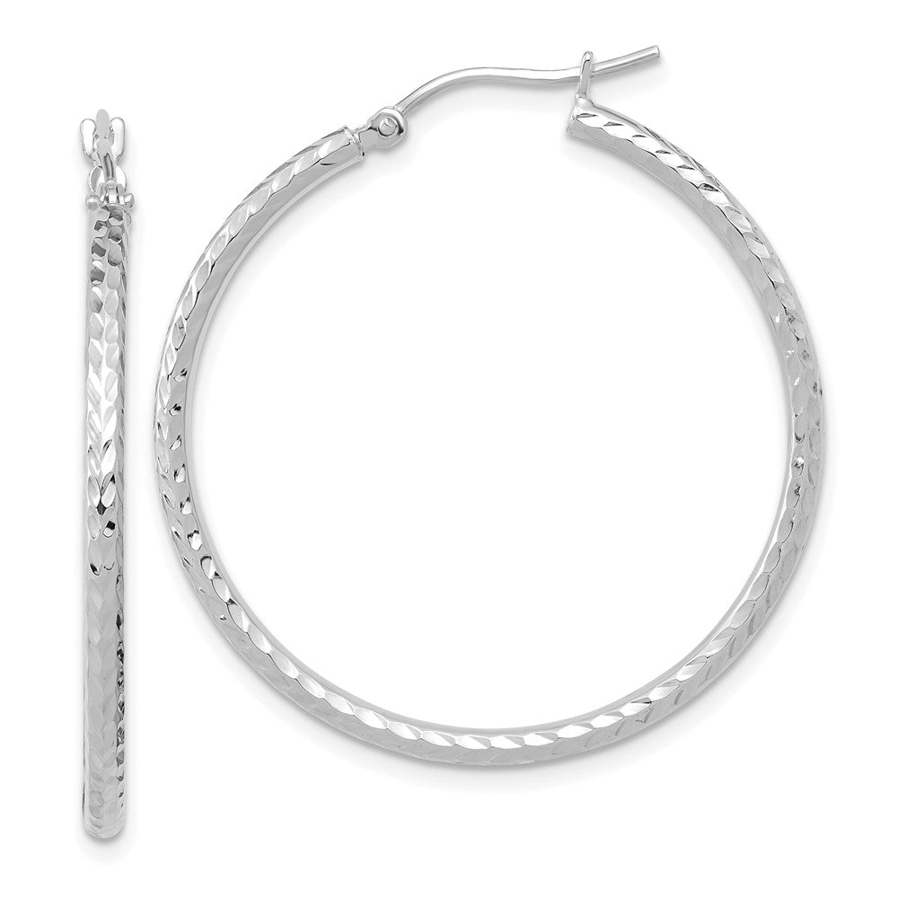 10K Weißgold Diamantiert 2mm Rund Röhre Creolen