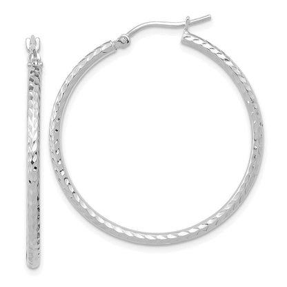 10K Weißgold Diamantiert 2mm Rund Röhre Creolen