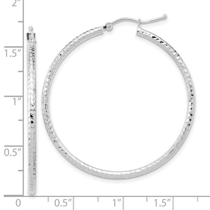 10K Weißgold Diamantiert 2mm Rund Röhre Creolen