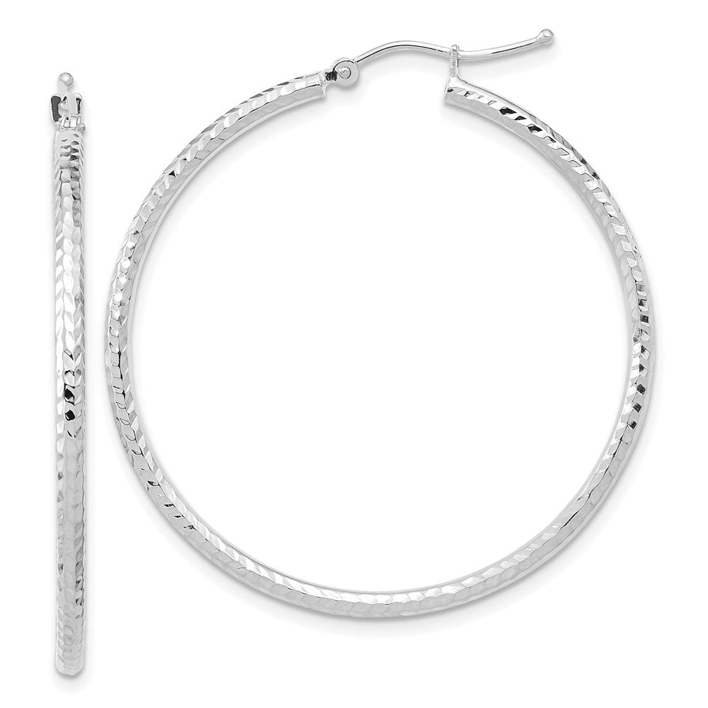 10K Weißgold Diamantiert 2mm Rund Röhre Creolen