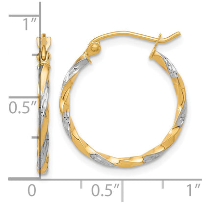 10K Gelb mit Rhodium & Rhodium Hohl Gedreht Creolen