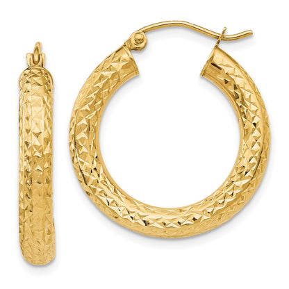 10K Gelbgold Diamantiert 4mm Rund Creolen