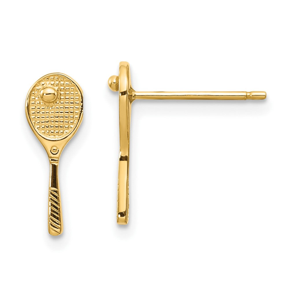 10K Gelbgold 10K Mini Tennis Schläger mit Kugel Ohrstecker