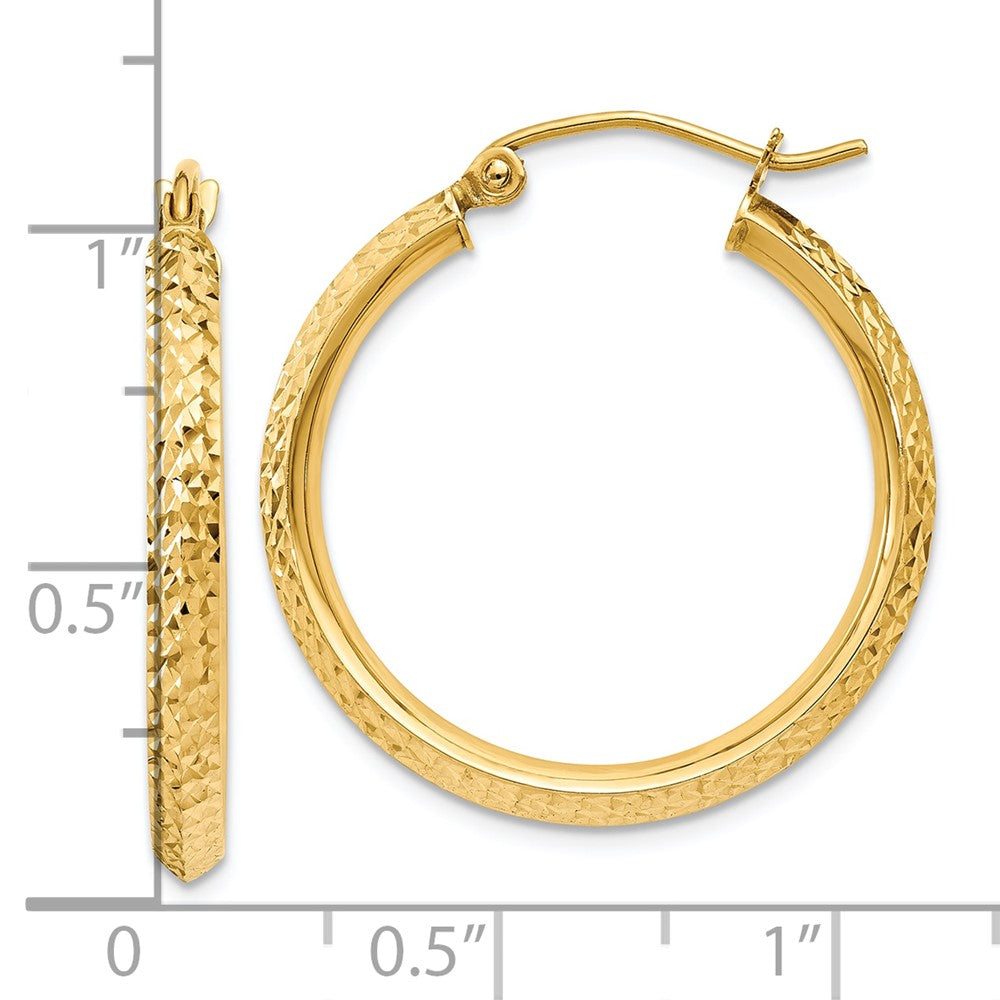 10K Gelbgold Messer Kante Diamantiert 2.5x25mm Hohl Creolen