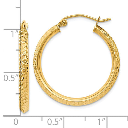 10K Gelbgold Messer Kante Diamantiert 2.5x25mm Hohl Creolen