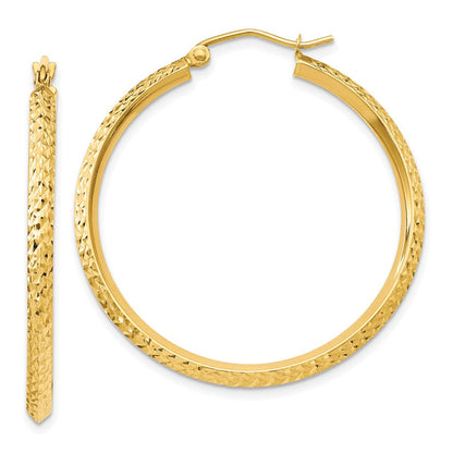 10K Gelbgold Messer Kante Diamantiert Hohl Creolen