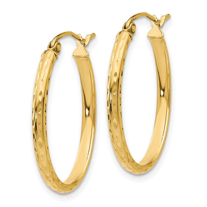 10K Gelbgold Leicht Diamantiert Oval Creolen
