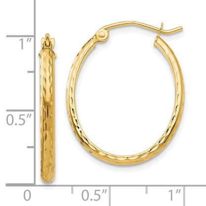 10K Gelbgold Leicht Diamantiert Oval Creolen