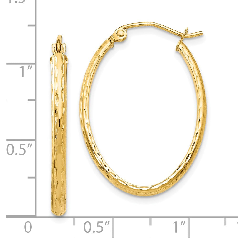 10K Gelbgold Leicht Diamantiert Oval Creolen