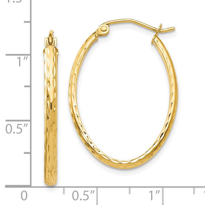 10K Gelbgold Leicht Diamantiert Oval Creolen