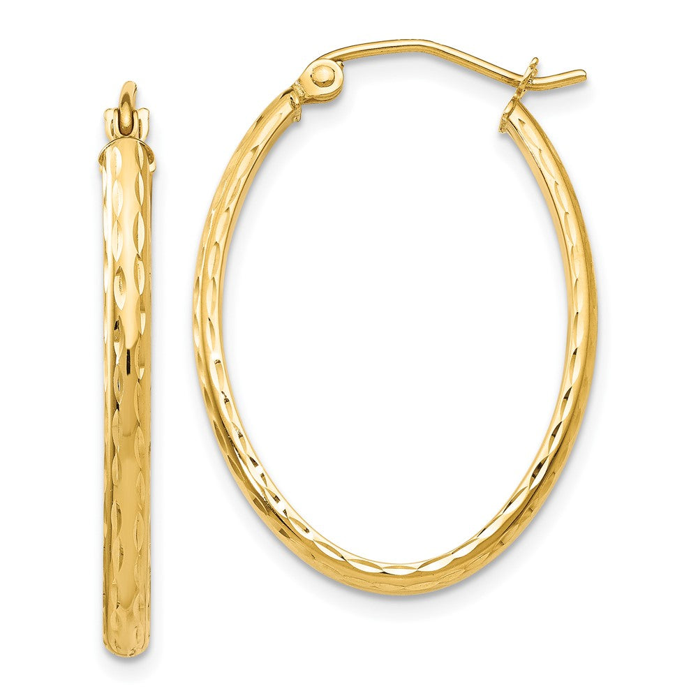 10K Gelbgold Leicht Diamantiert Oval Creolen