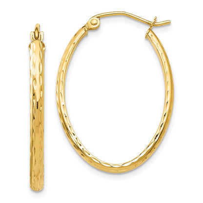 10K Gelbgold Leicht Diamantiert Oval Creolen