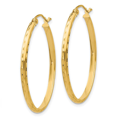 10K Gelbgold Leicht Diamantiert Oval Creolen