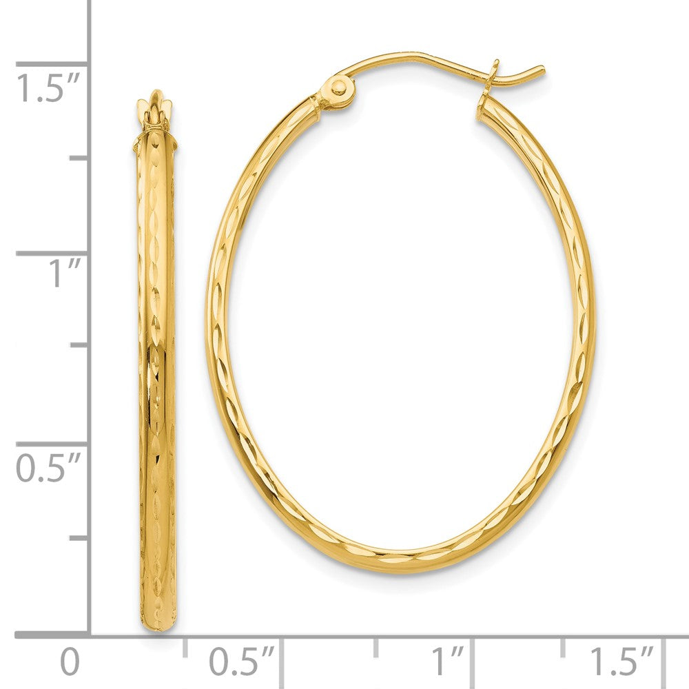 10K Gelbgold Leicht Diamantiert Oval Creolen