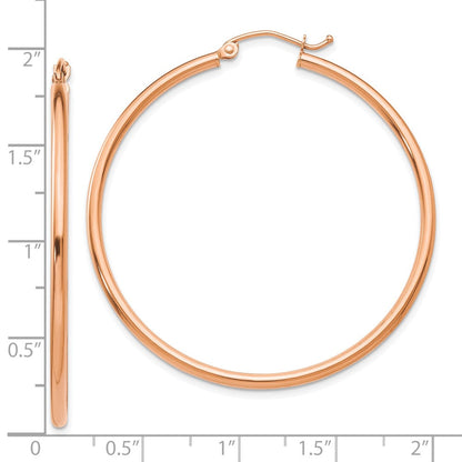 10K Roségold Poliert 2mm Leicht Röhre Creolen