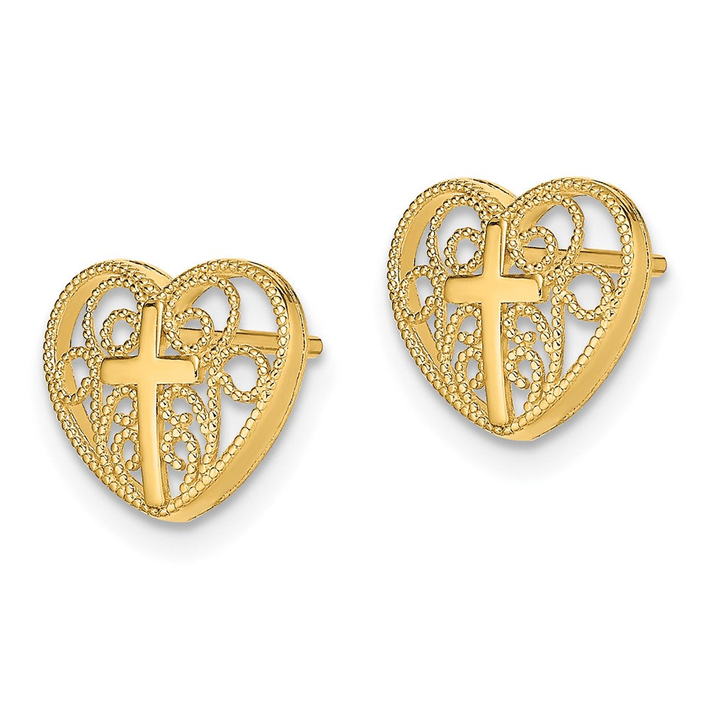 10K Gelbgold Herz mit Kreuz Ohrstecker