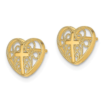 10K Gelbgold Herz mit Kreuz Ohrstecker