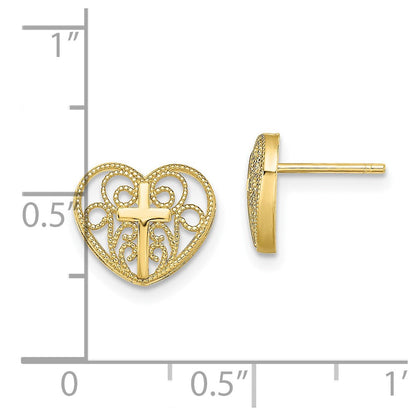 10K Gelbgold Herz mit Kreuz Ohrstecker