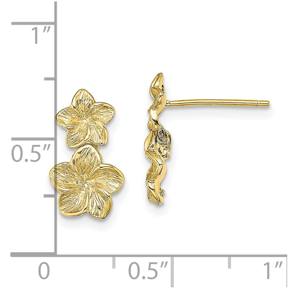 10K Gelbgold Doppelt Plumeria Blume Stecker Ohrhänger