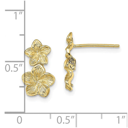 10K Gelbgold Doppelt Plumeria Blume Stecker Ohrhänger