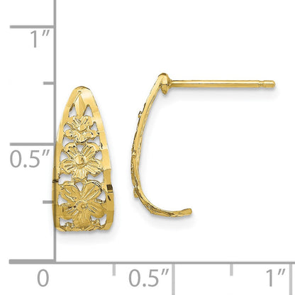 10K Gelbgold 10K Diamantiert Blume J-hoop Ohrstecker