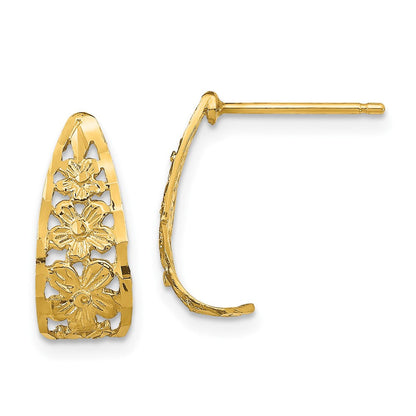 10K Gelbgold 10K Diamantiert Blume J-hoop Ohrstecker