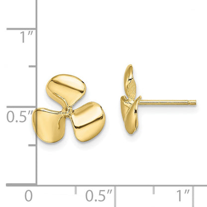 10K Gelbgold 10K Poliert Drei Blade Propeller Ohrstecker
