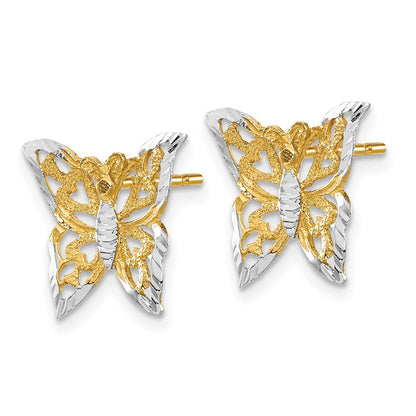 10K Gelb mit Rhodium Schmetterling Ohrstecker