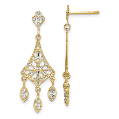 10K Gelb mit Rhodium 10K Filigran Chandelier Ohrhänger