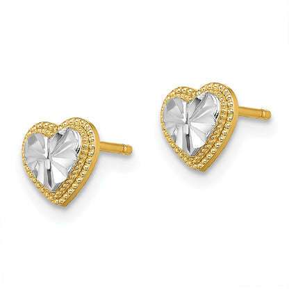 10K Gelb mit Rhodium 10K mit Rhodium Diamantiert Herz Ohrstecker