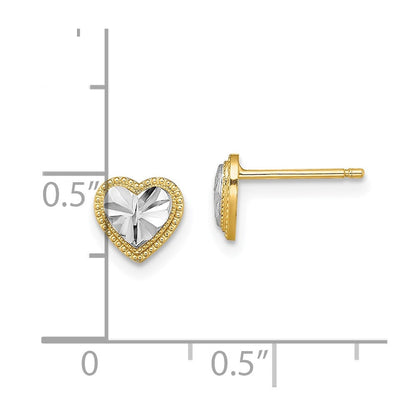 10K Gelb mit Rhodium 10K mit Rhodium Diamantiert Herz Ohrstecker