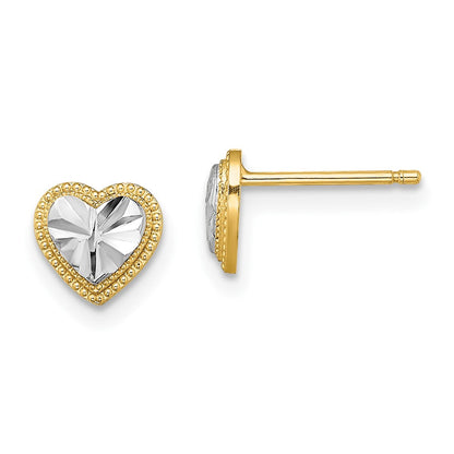 10K Gelb mit Rhodium 10K mit Rhodium Diamantiert Herz Ohrstecker