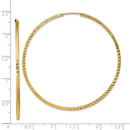 10K Gelbgold Diamantiert Quadratisch Röhre Endlos Creolen