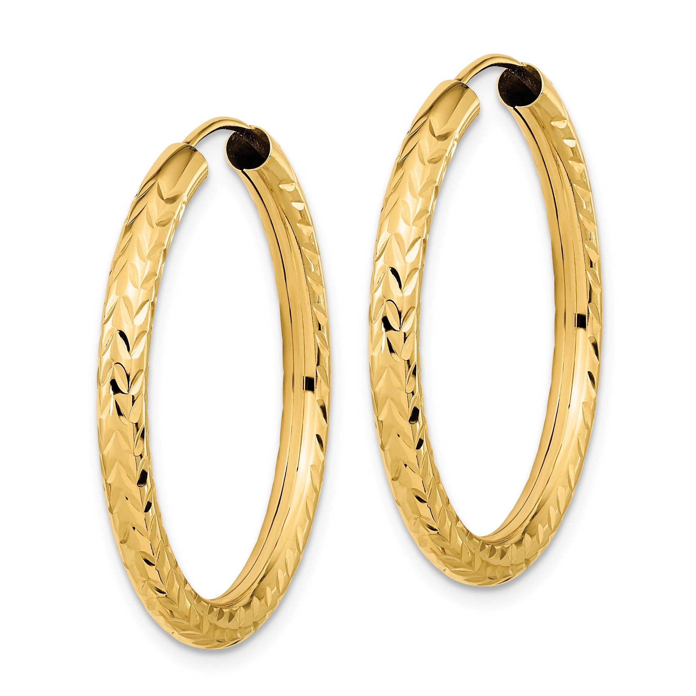 10K Gelbgold Poliert & Diamantiert Endlos Creolen